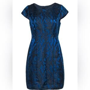 J. Crew NWT Blue and Black Brocade Short Sleeve Knee Length Dress Size 8